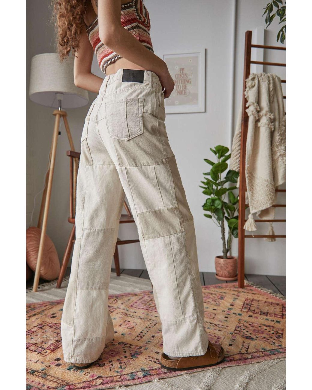 Ecru Patchwork Wide-leg Puddle Jeans 