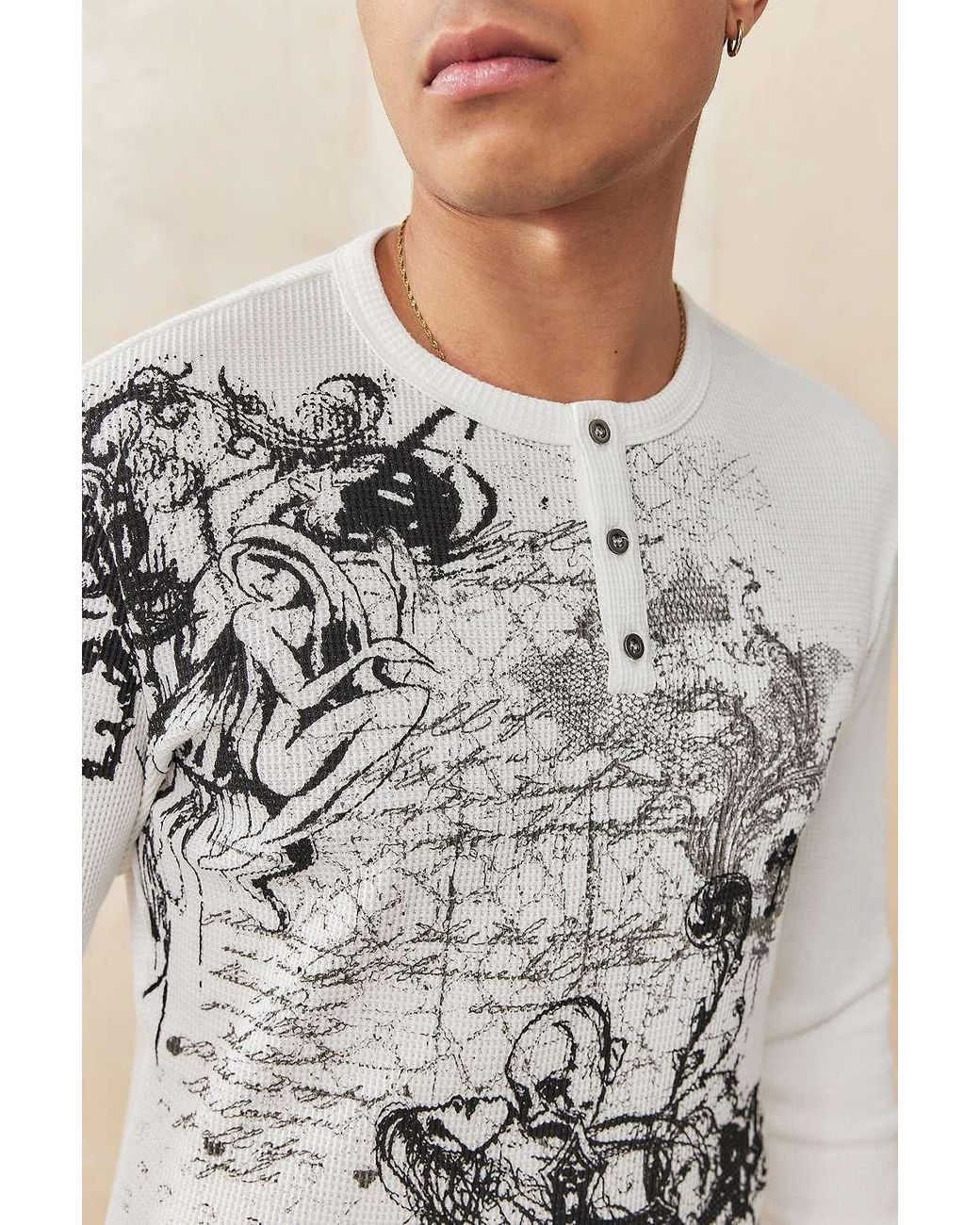 Jaded London Anointed White Waffle Henley Tee in Grey for