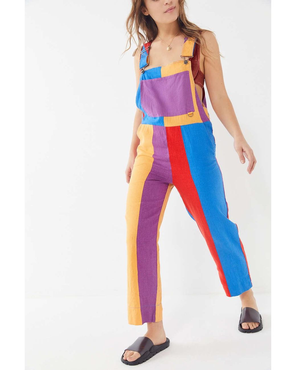 Urban Outfitters Uo Willie Linen Colorblock Overall | Lyst
