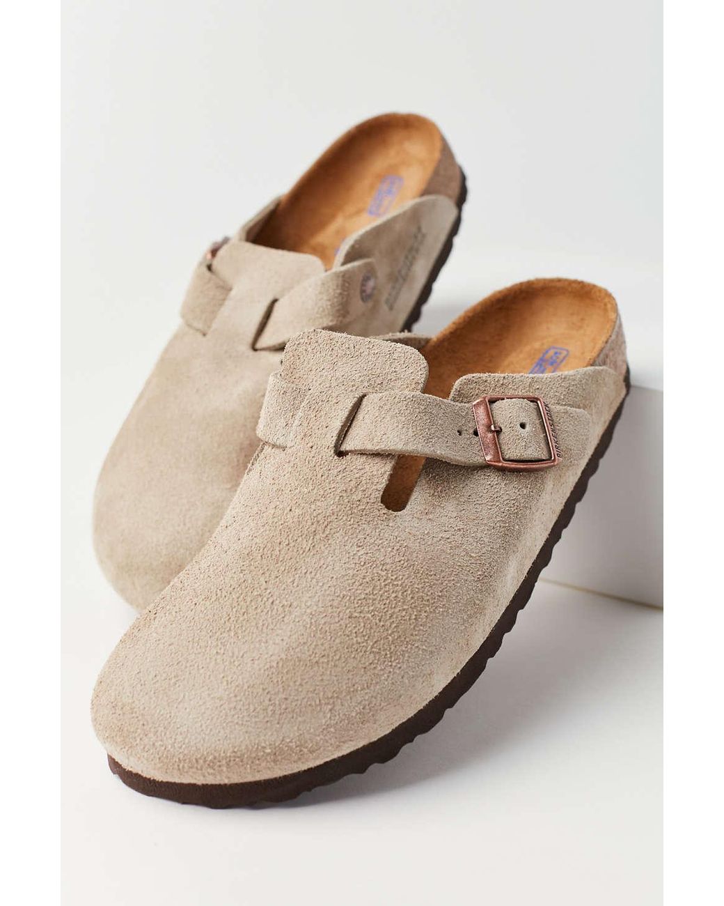 Birkenstock Boston Soft Footbed Suede Clog In Taupe At Urban Outfitters in  Natural | Lyst