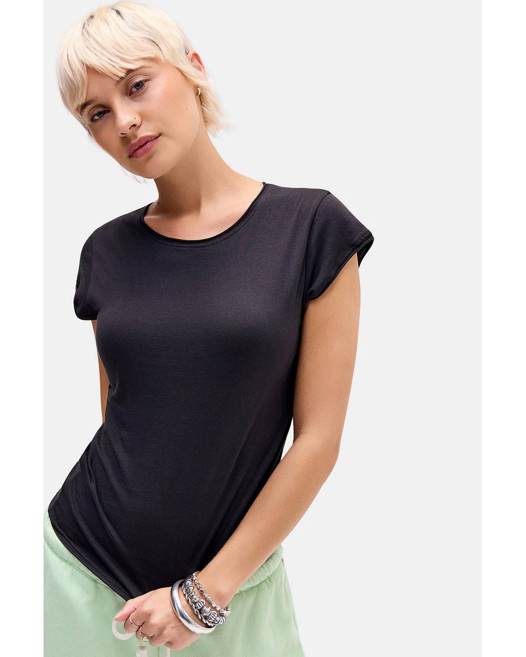 Urban Outfitters Blue Uo Cap Sleeve Baby Tee