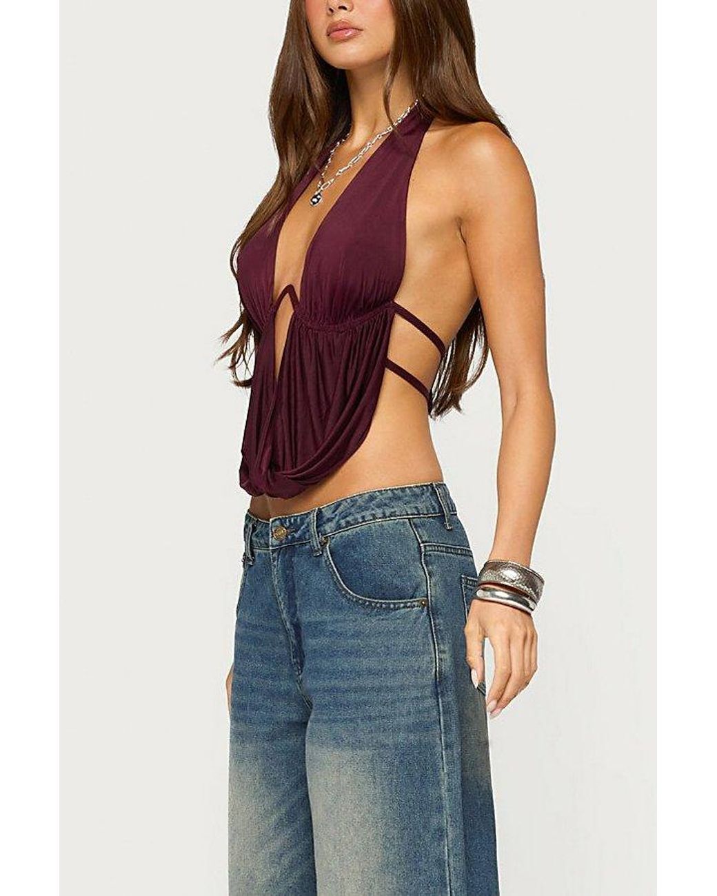 Edikted Purple Eina Cowl Neck Halter Top