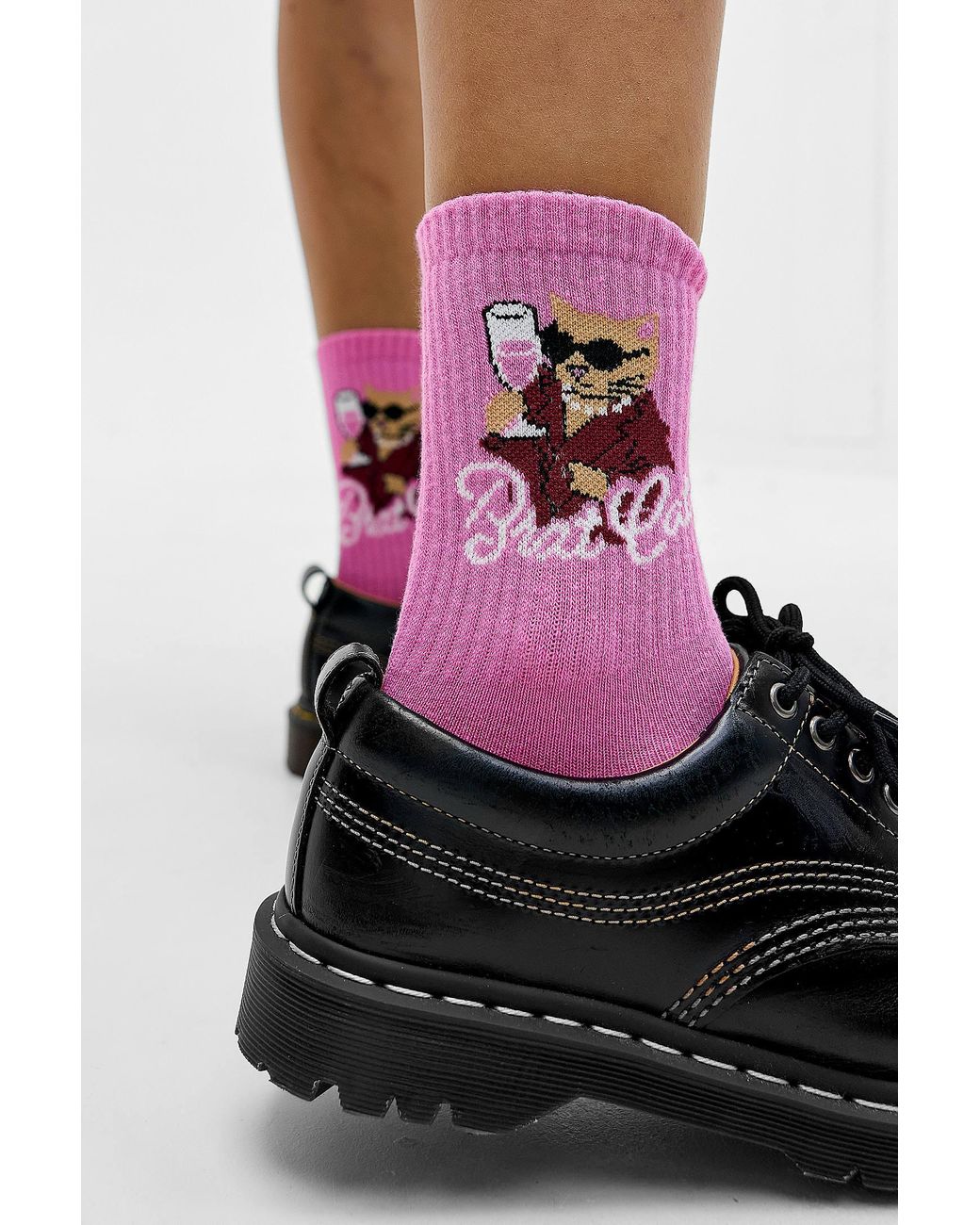 Out From Under Black Pink Brat Cat Socks
