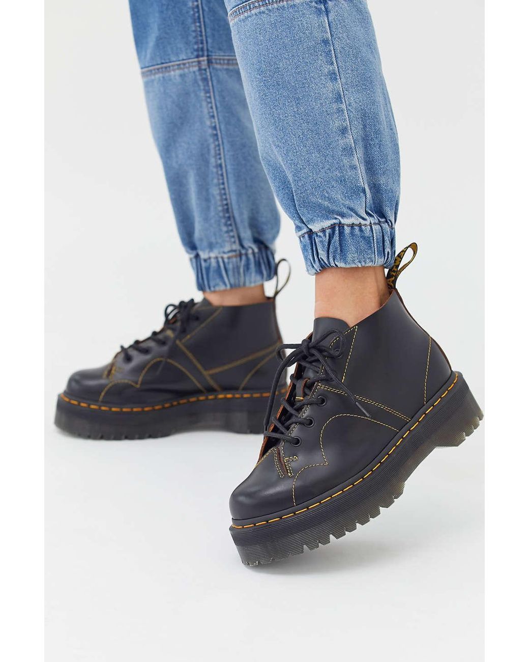 Dr. Martens Leather Church Quad Platform Monkey Boot in Black (Blue) | Lyst