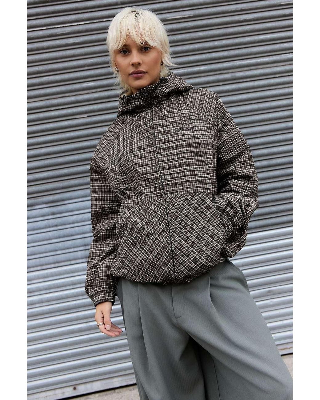 Check Shell Jacket iets frans... Check Water Resistant Padded Shell Jacket in Grey | Lyst UK