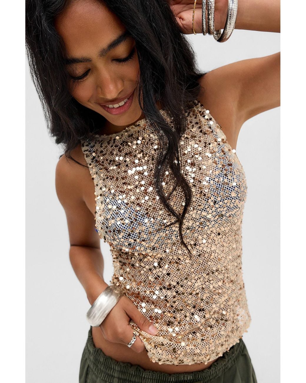 Motel Brown Gold Dudley Sequin Vest Top Jacket
