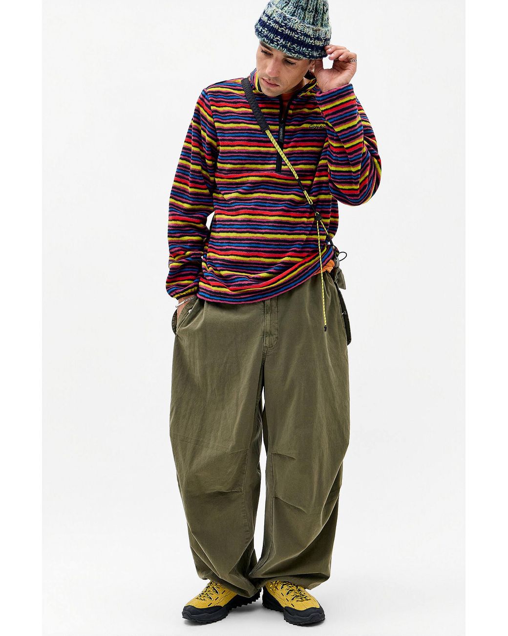 Gramicci Green Stripe Thermal Pullover Fleece Small At Urban Outfitters for men