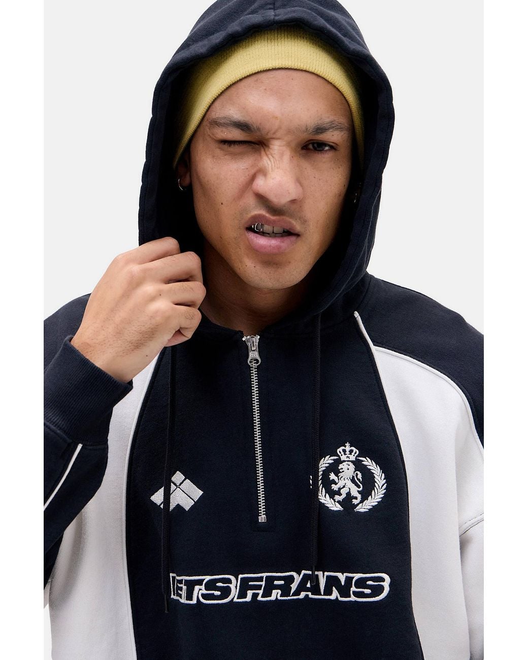 iets frans Black Piped Quarter-zip Hoodie for men