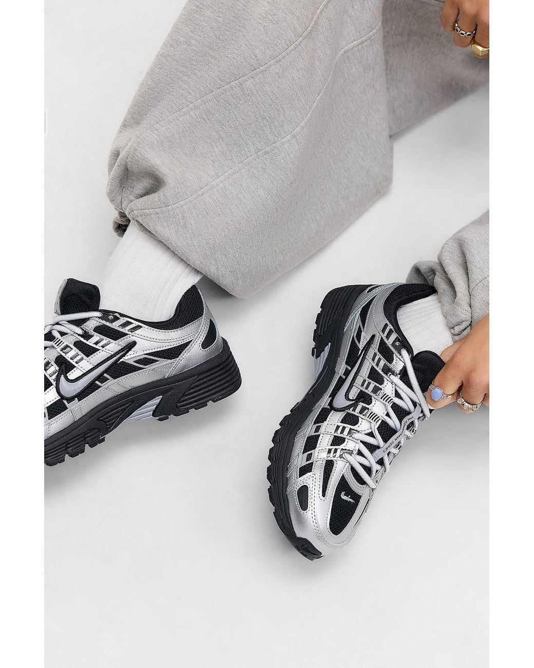 Nike Metallic Black & Silver P-6000 Trainers