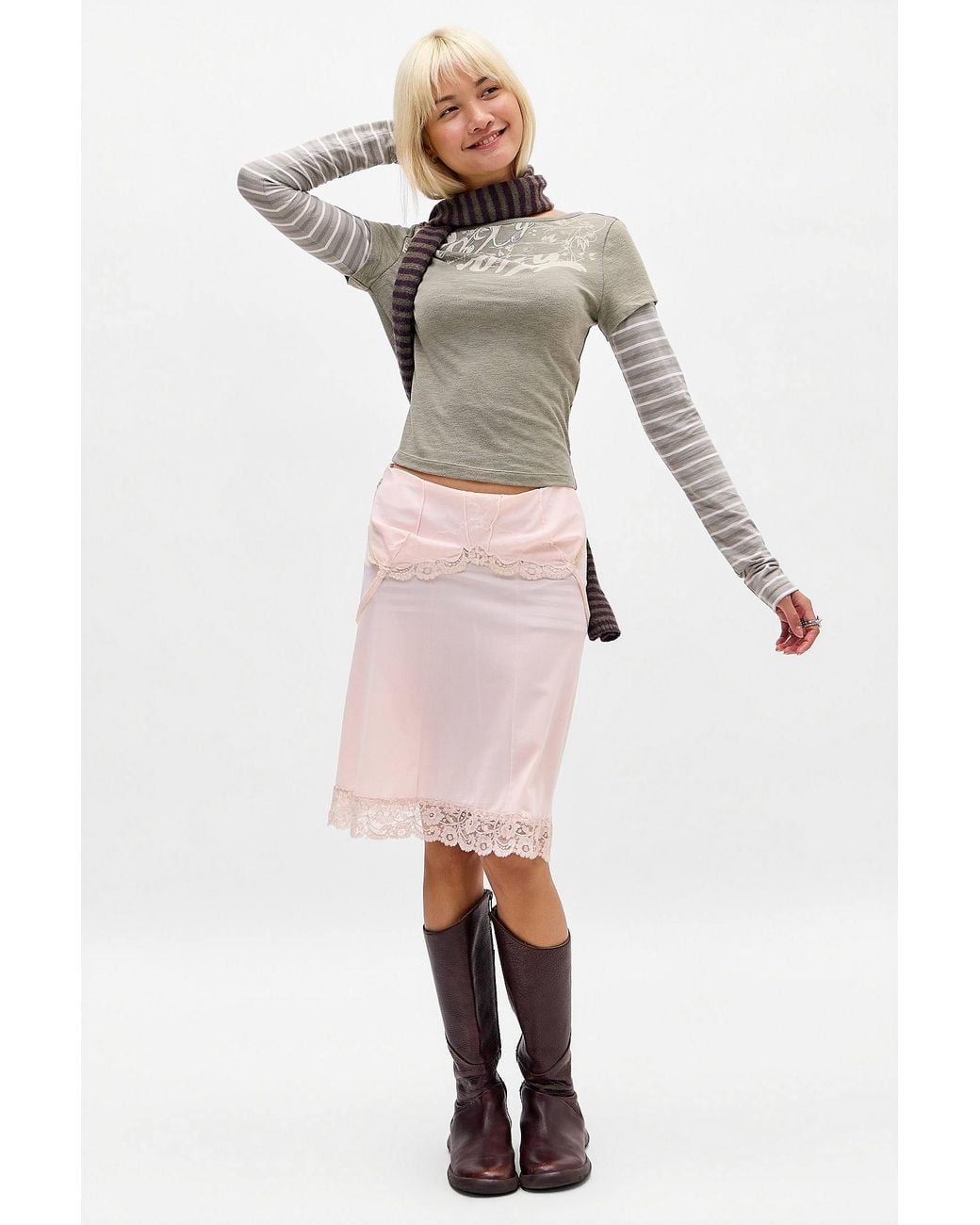 Roxy Pink Uo Exclusive Green Double-layer Long Sleeve Tee