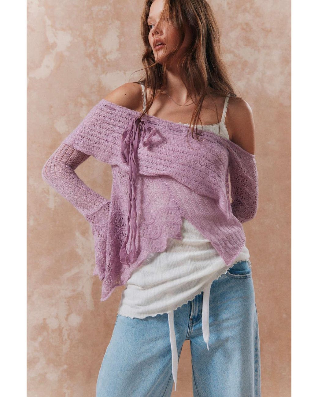 Kimchi Blue Francesca Spliced Off the shoulder Sweater in Purple Lyst Canada