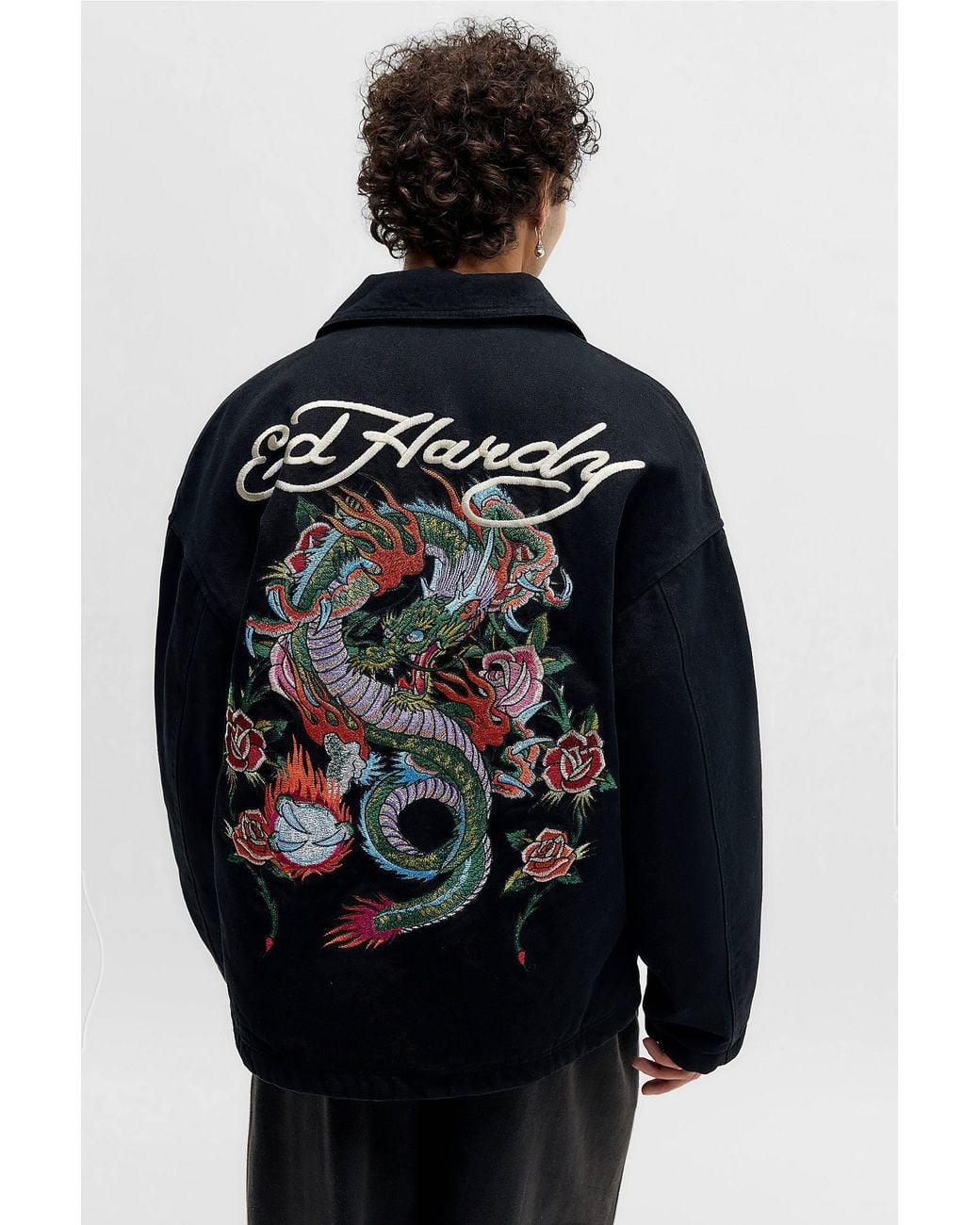 Ed Hardy Uo Exclusive Black Clasp Canvas Jacket for men