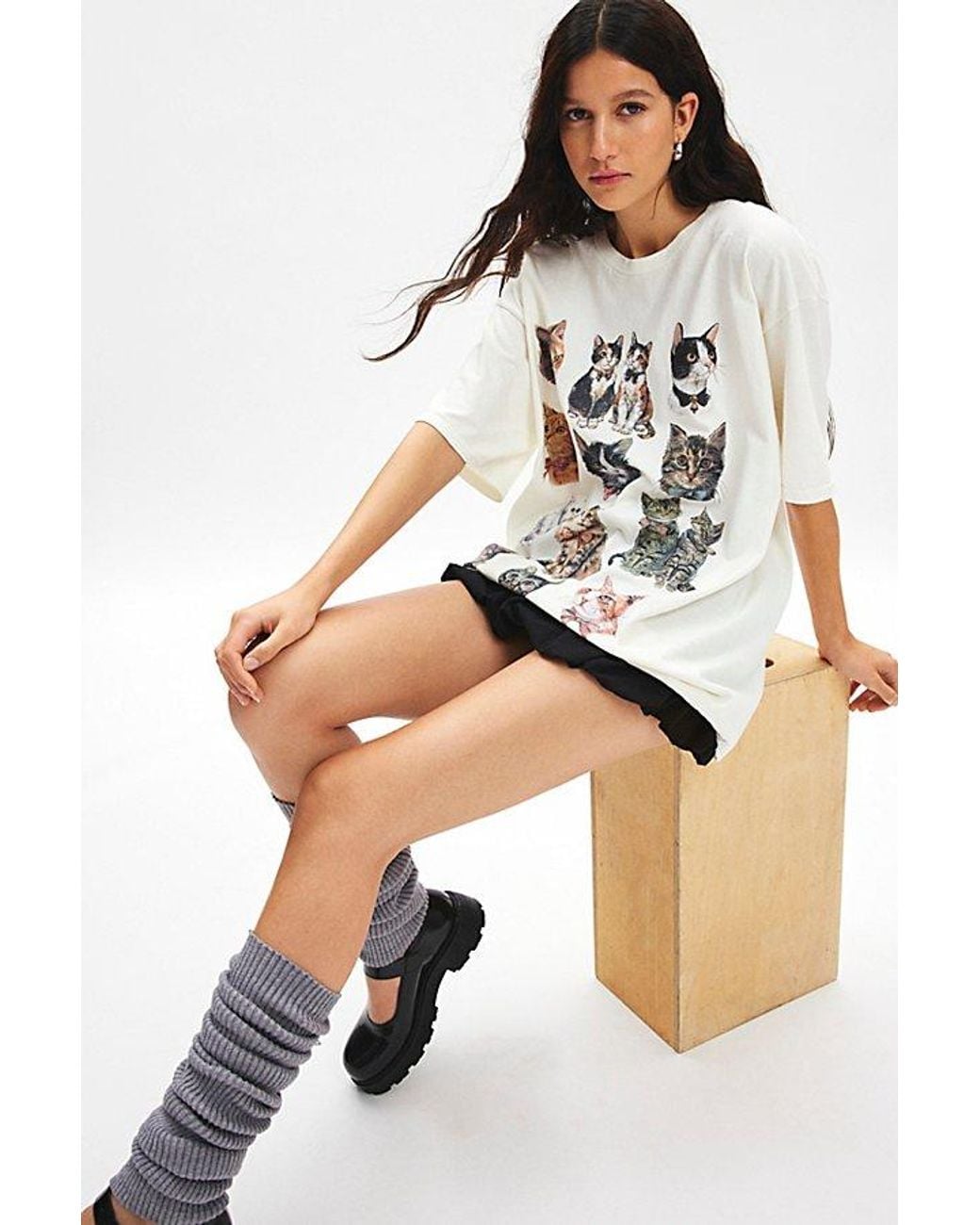 Urban Outfitters Cat Graphic Oversized T-Shirt Dress in White | Lyst