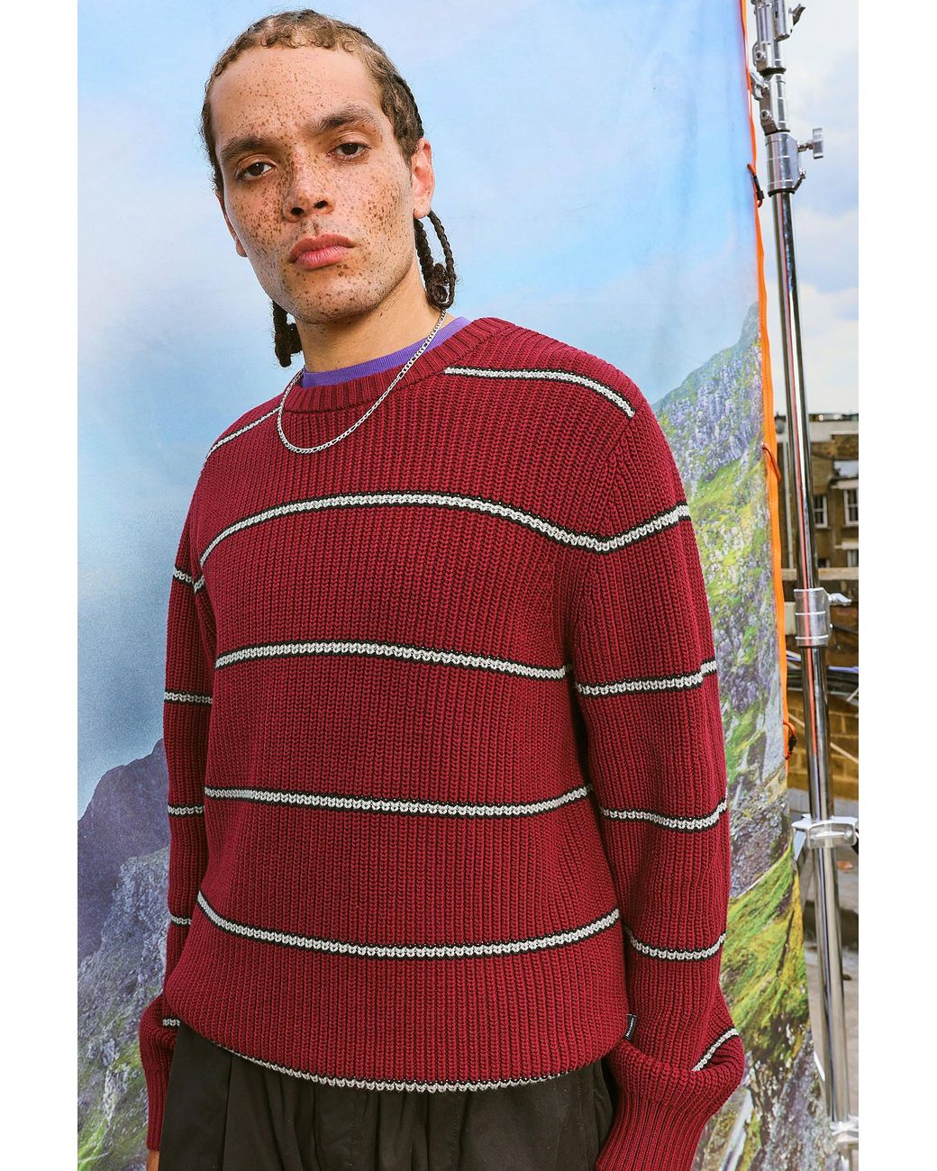 iets frans Red Stripe Crew Neck Jumper for men