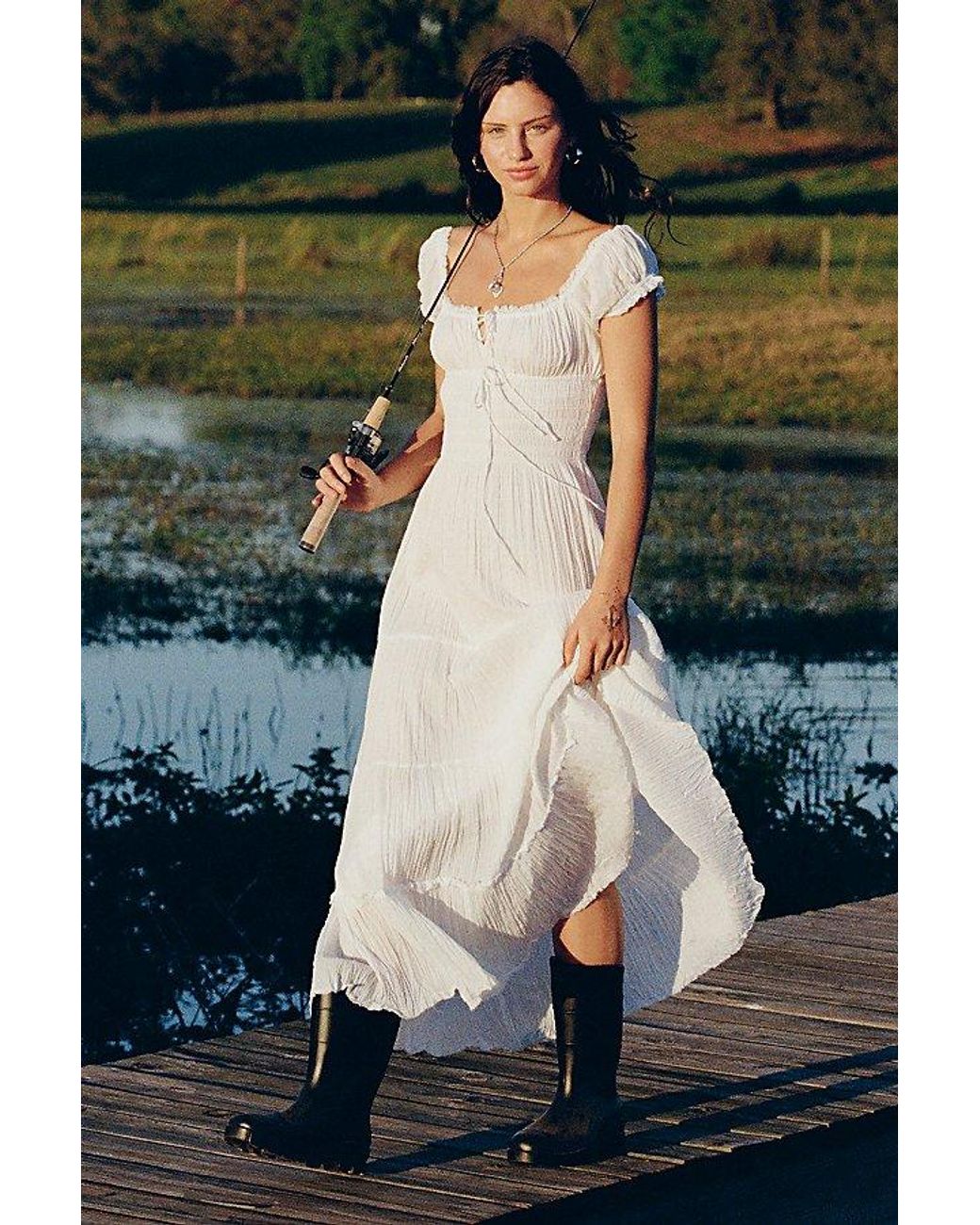 chinese dress ladies SUPER STRETCHY MILKMAID DRESS WITH RUFFLES main image 1