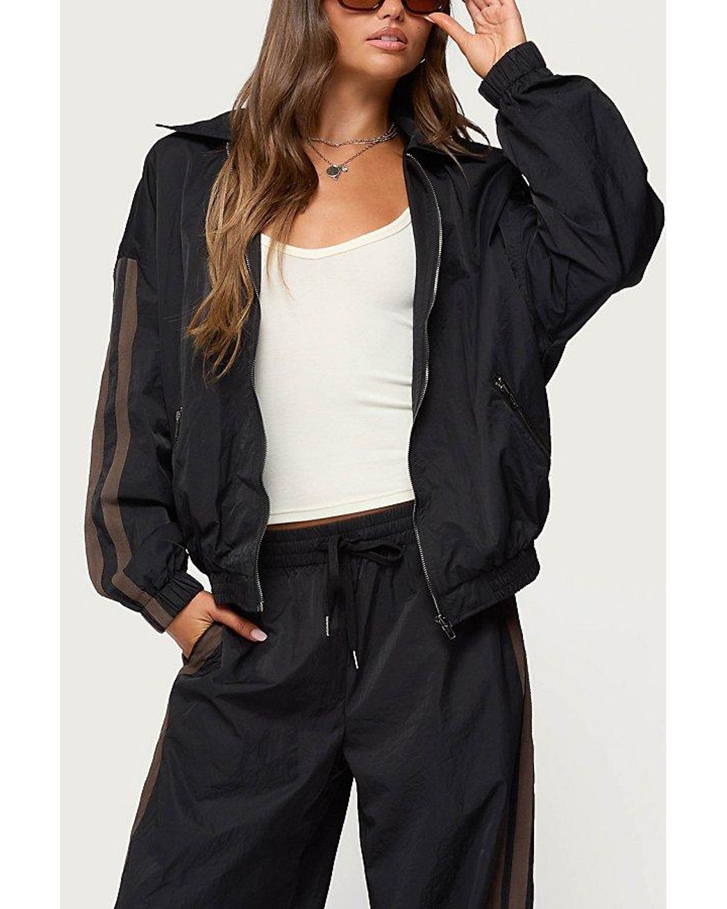 Edikted Kieran Stripey Nylon Track Jacket In Black Lyst 