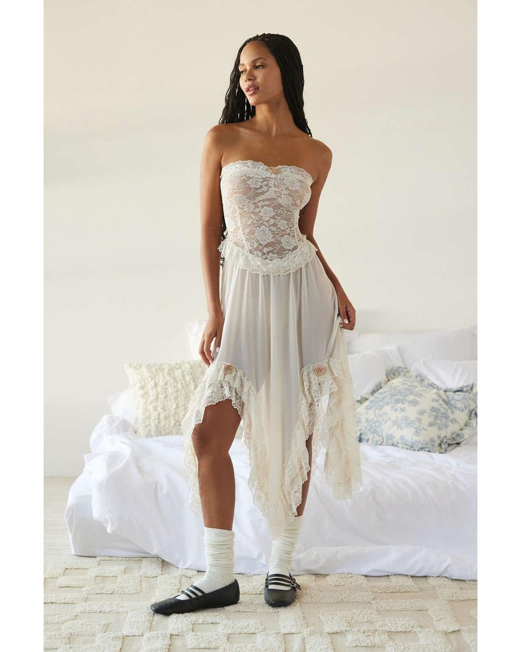 Out From Under Alessia Sheer Lace Midi Dress In Ivory,at Urban Outfitters  in White | Lyst