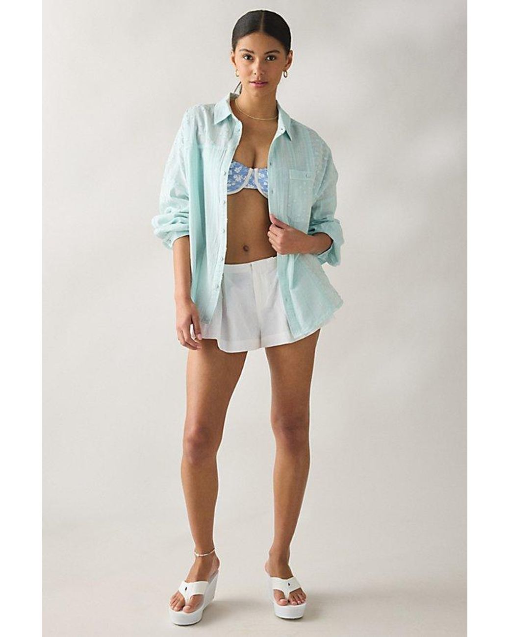 BDG Blue Alex Oversized Cotton Button-Down Shirt