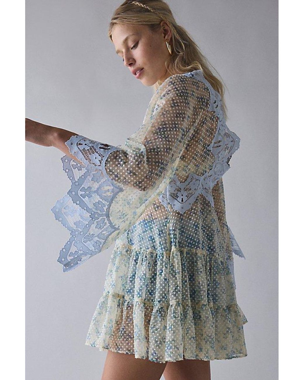 Kimchi Blue Waiting For You Sheer Long Sleeve Mini Dress in Gray | Lyst