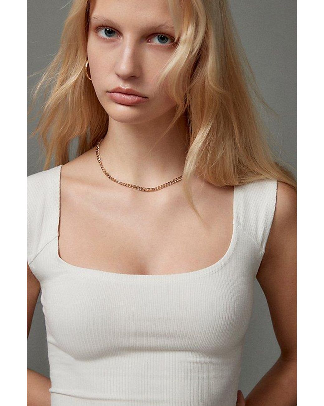BDG Blue Ribbed Square Neck Tank Top