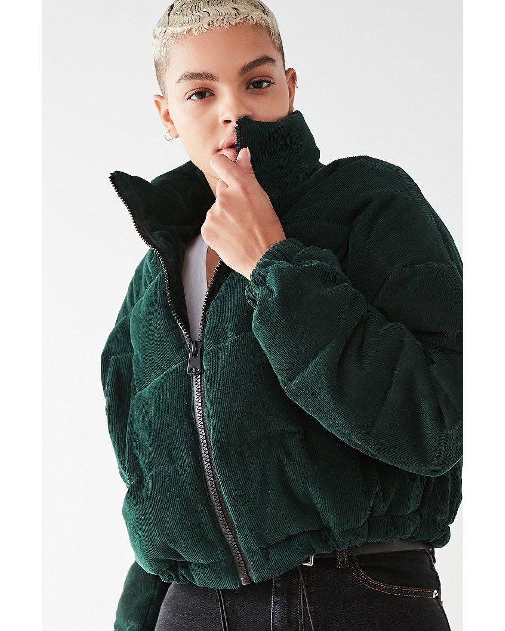Urban Outfitters Uo Corduroy Puffer Jacket in Dark Green (Green) | Lyst
