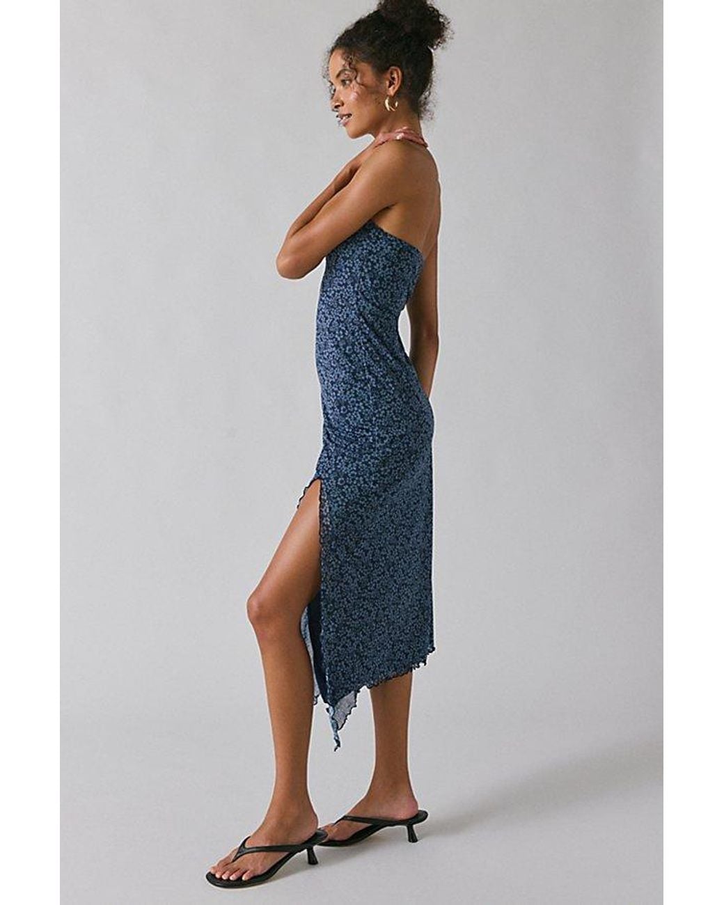 Urban Outfitters Uo Samara Mesh Strapless Midi Dress in Blue | Lyst