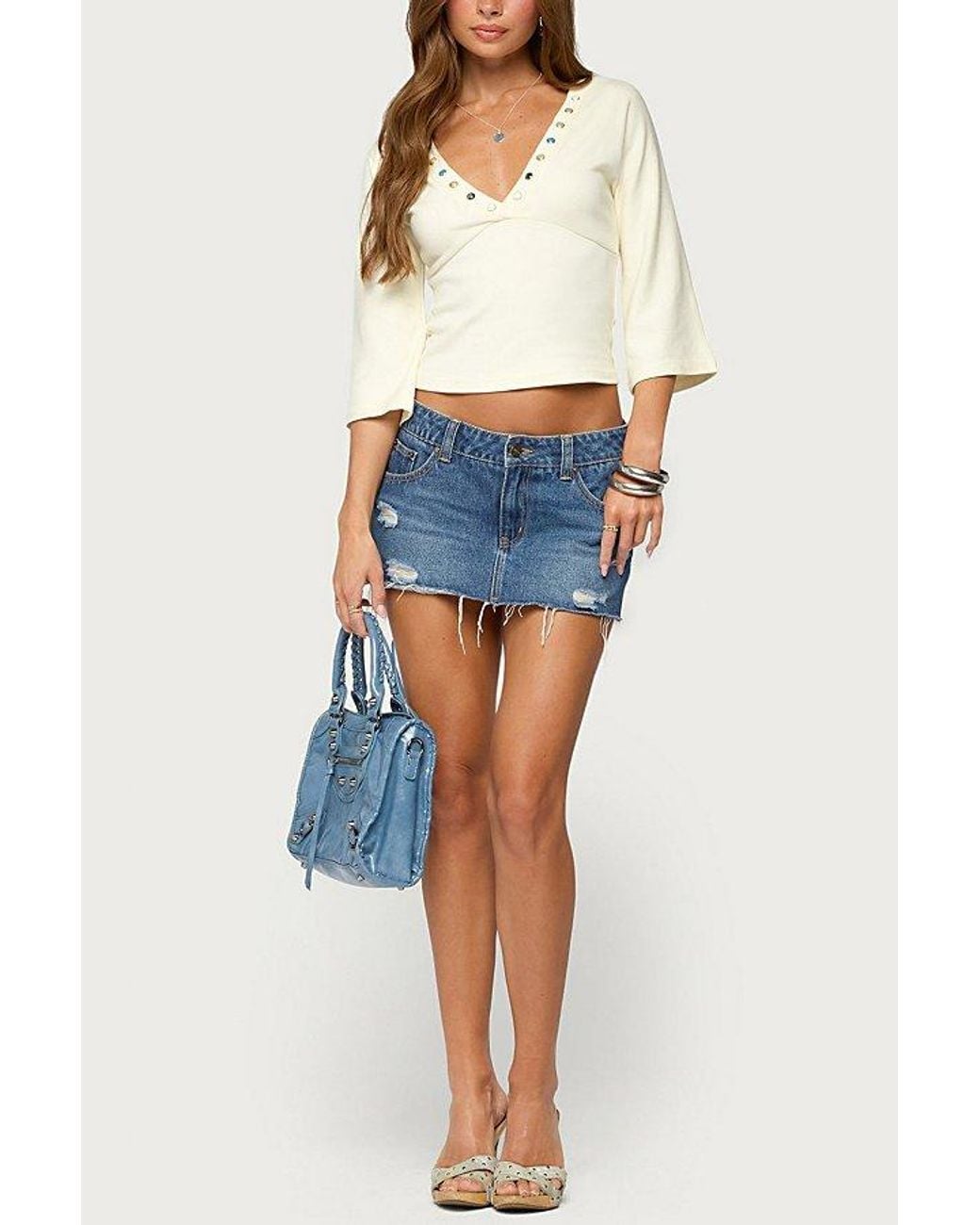 Edikted White Pali V Neck Gemstone Top