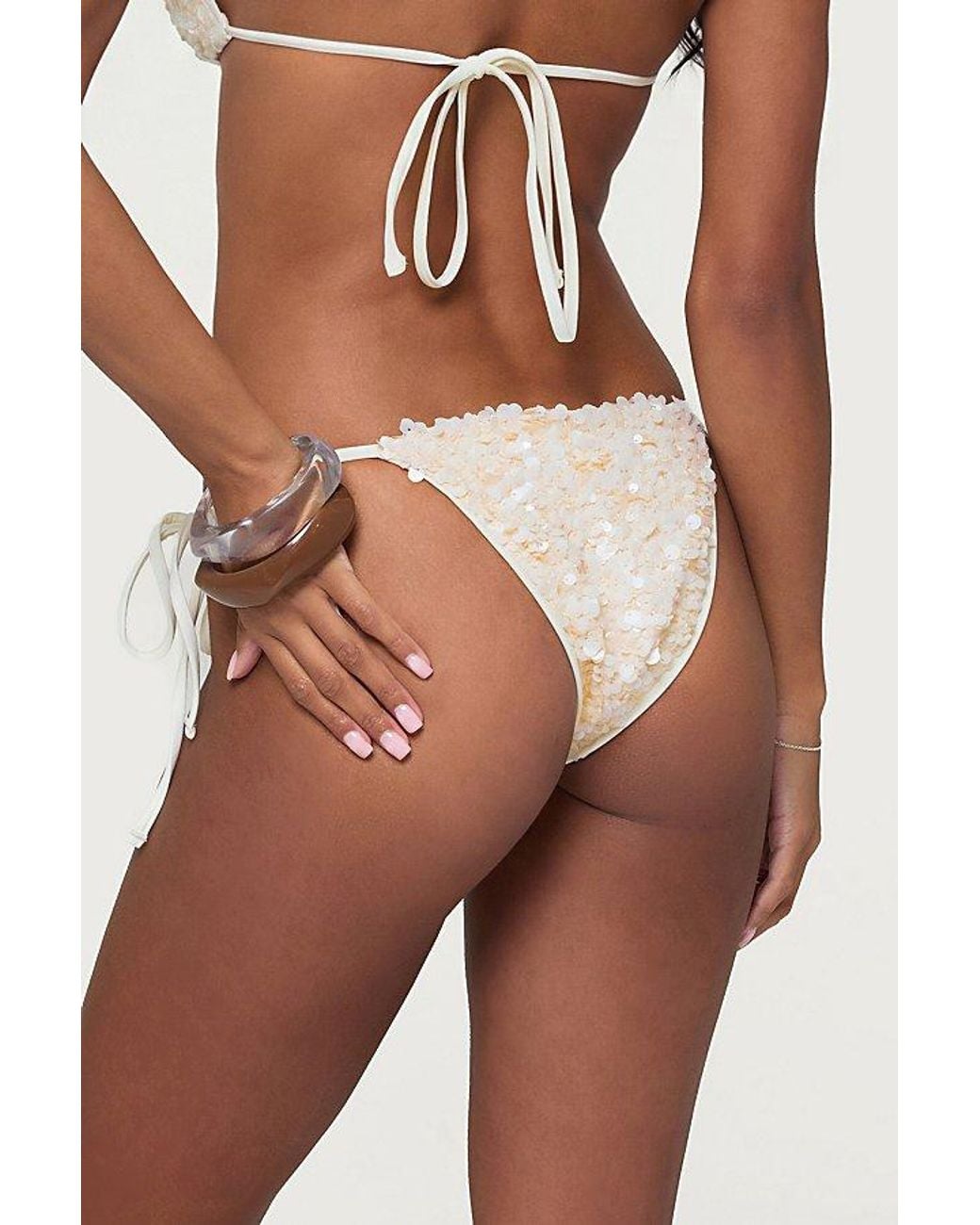 Edikted White Grace Sequin String Bikini Bottom