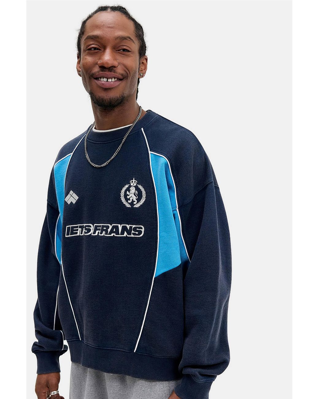 iets frans Blue Navy Piped Sweatshirt for men
