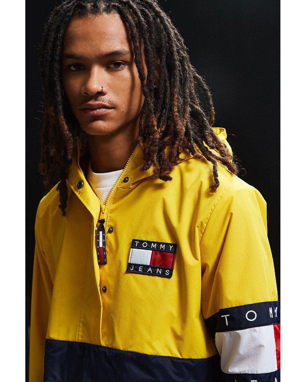 Tommy Hilfiger Synthetic Colorblocked Pullover Windbreaker Jacket in Yellow  for Men | Lyst Canada
