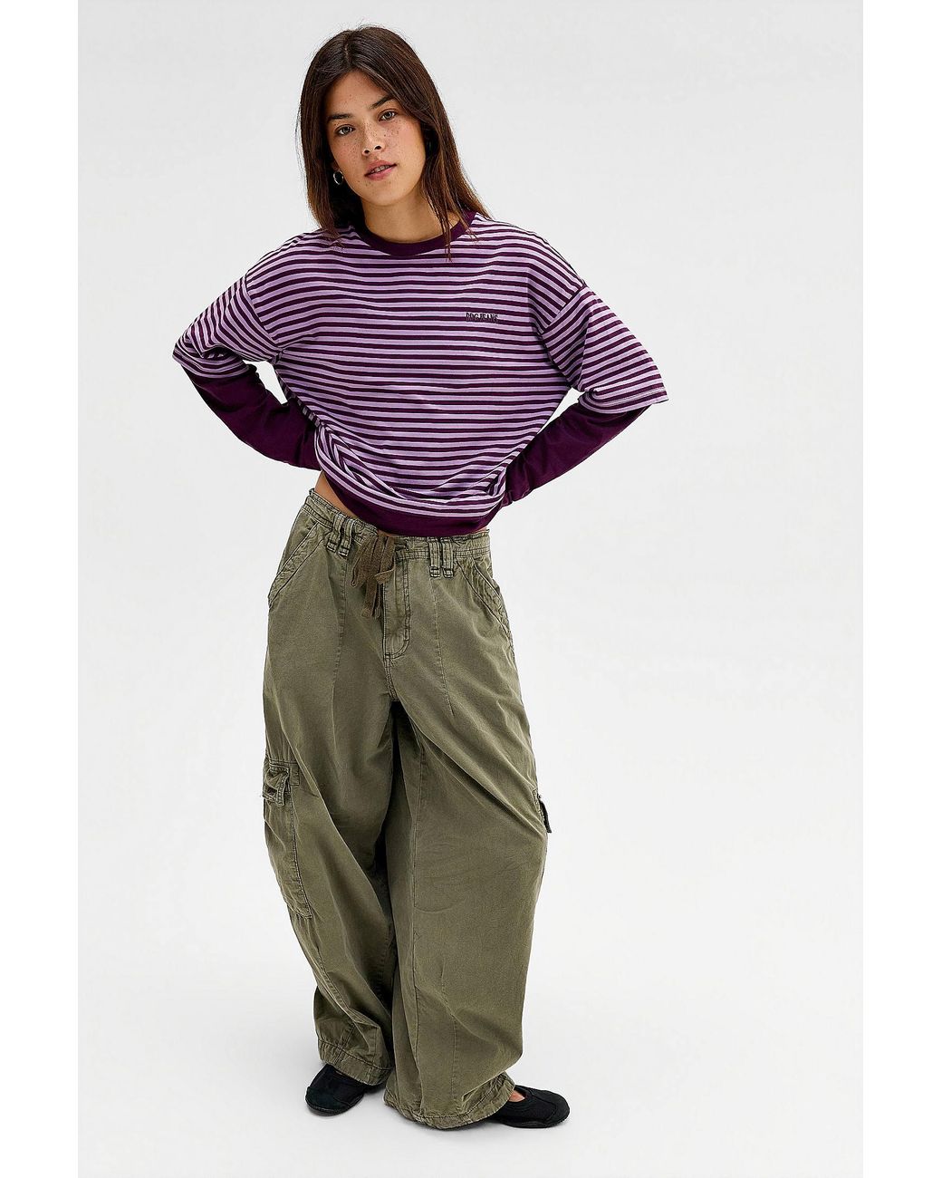 BDG Purple Arlo Double Layer Long Sleeve T-shirt