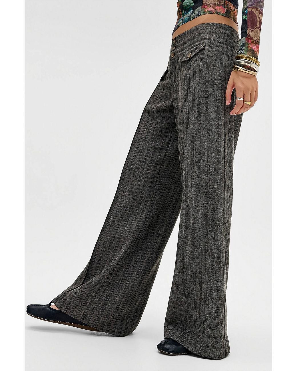 Urban Outfitters Black Uo Hannah Stripe Low Rise Trousers