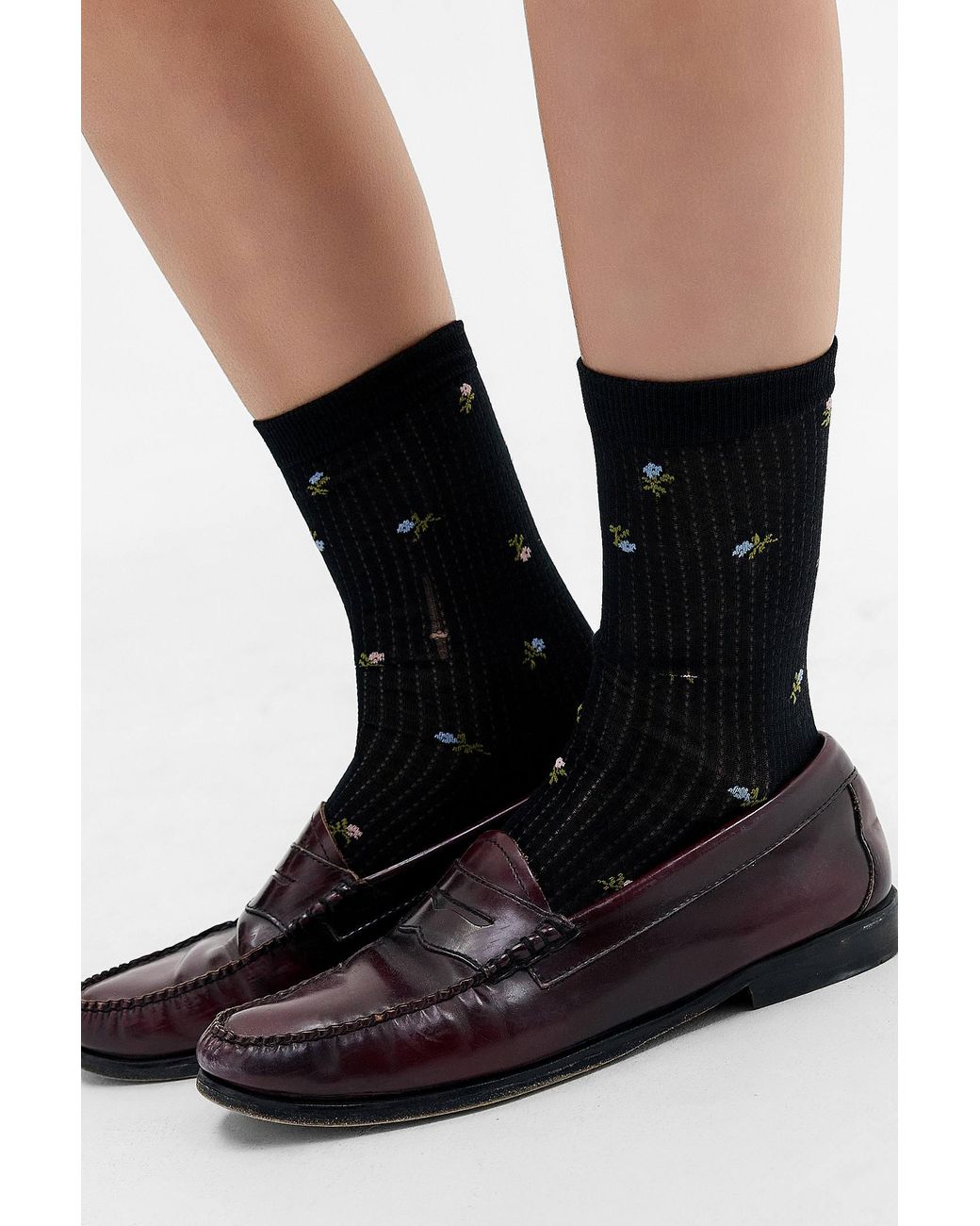 Out From Under Black Floral Embroidered Socks