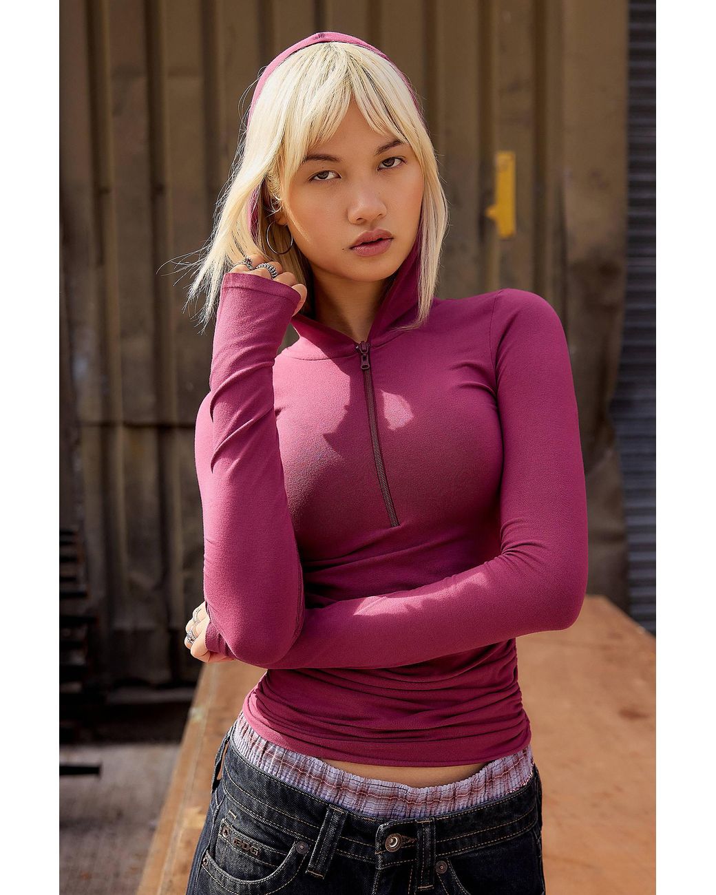 Urban Outfitters Red Uo Kori Slinky Hooded Top