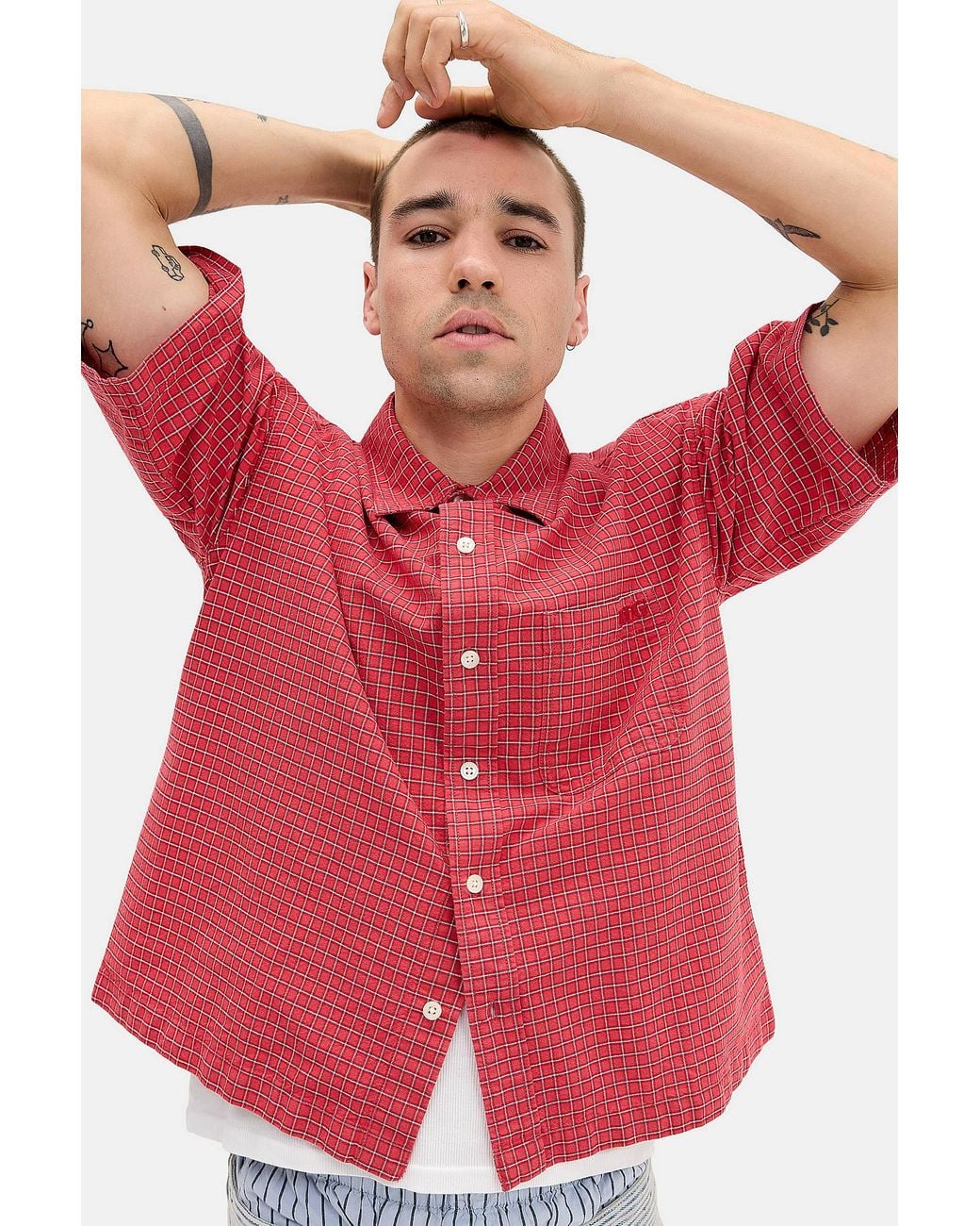 BDG Red Arlo Check Short Sleeve Shirt for men