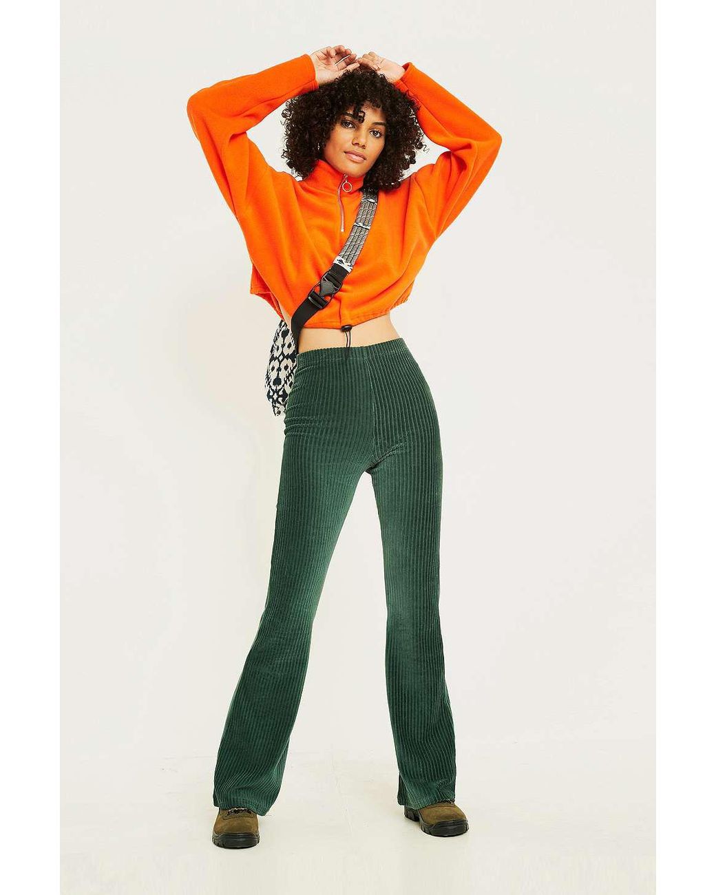 Urban Outfitters Uo Green Velvet Corduroy Flare Trousers | Lyst UK