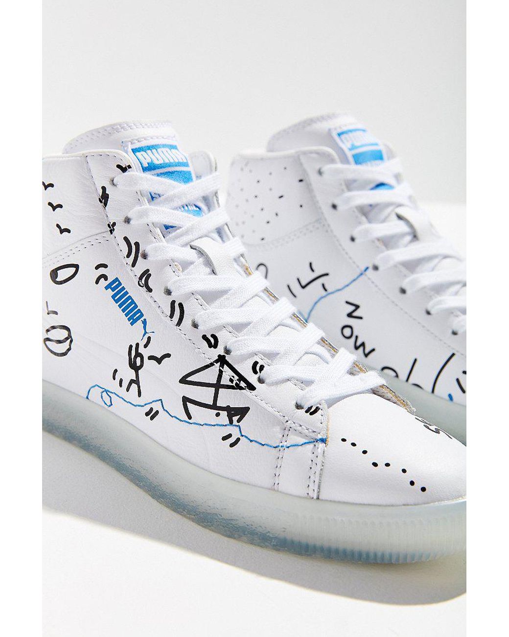 mask pedestal insufficient PUMA Leather Puma X Shantell Martin Clyde Mid Top Sneaker in White | Lyst