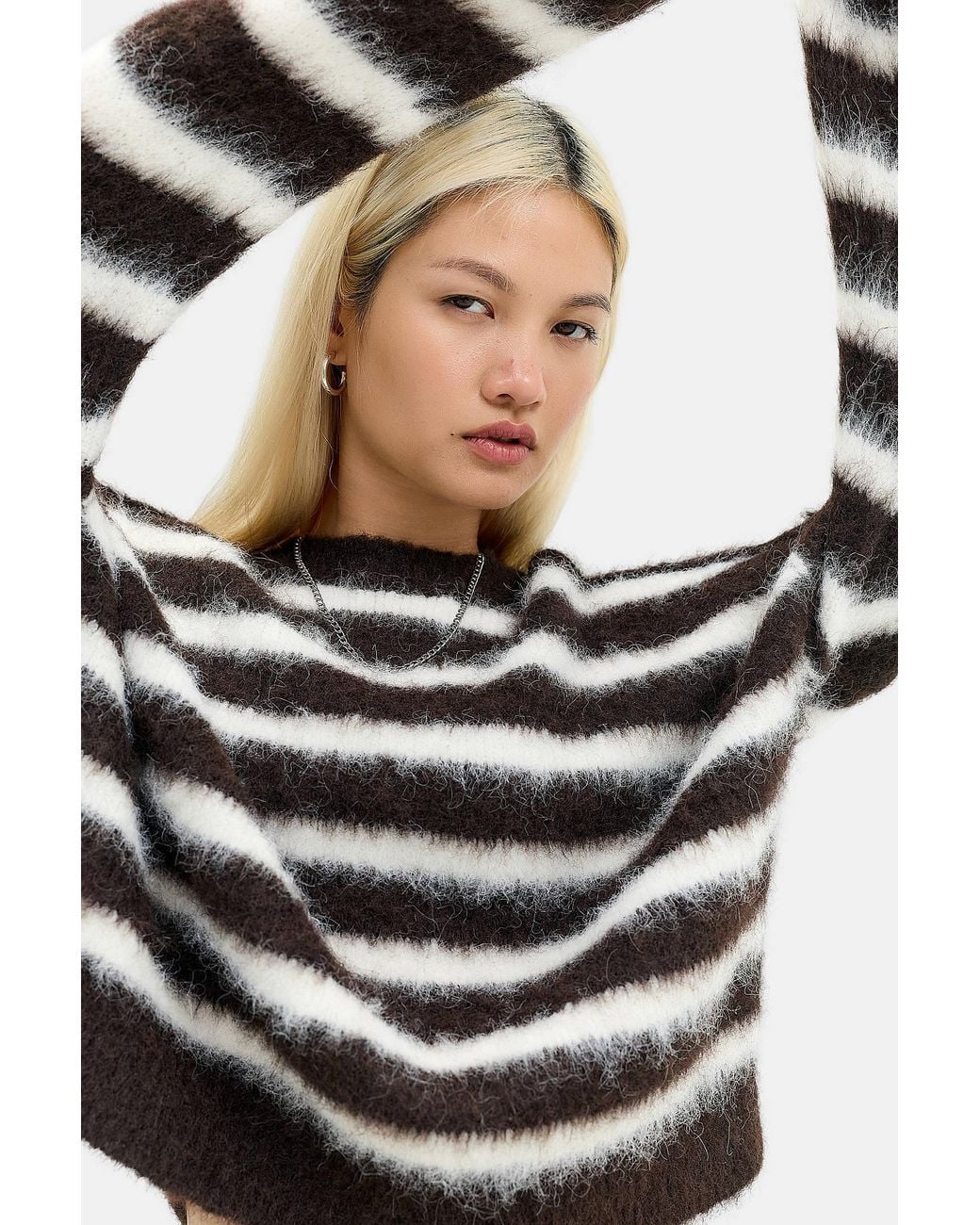 Urban Outfitters Black Uo Brushed Stripe Long Sleeve Jumper