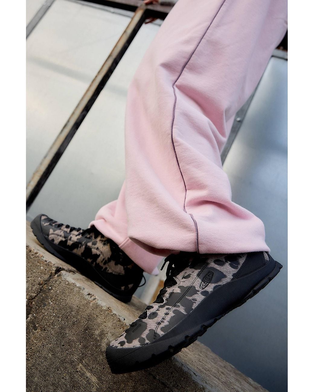 Keen Pink Black & White Cow Print Jasper Trainers