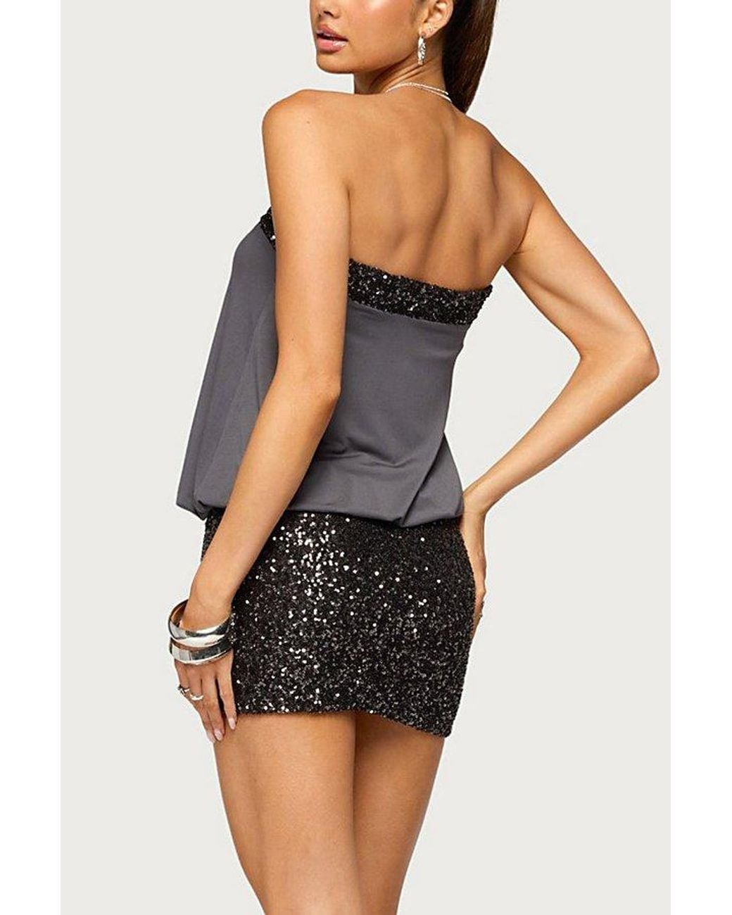 Edikted Blue Ella Strapless Sequin Mini Dress