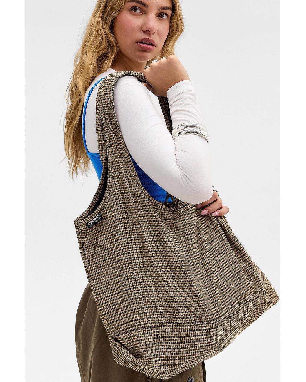 BDG Brown Freya Check Canvas Tote Bag