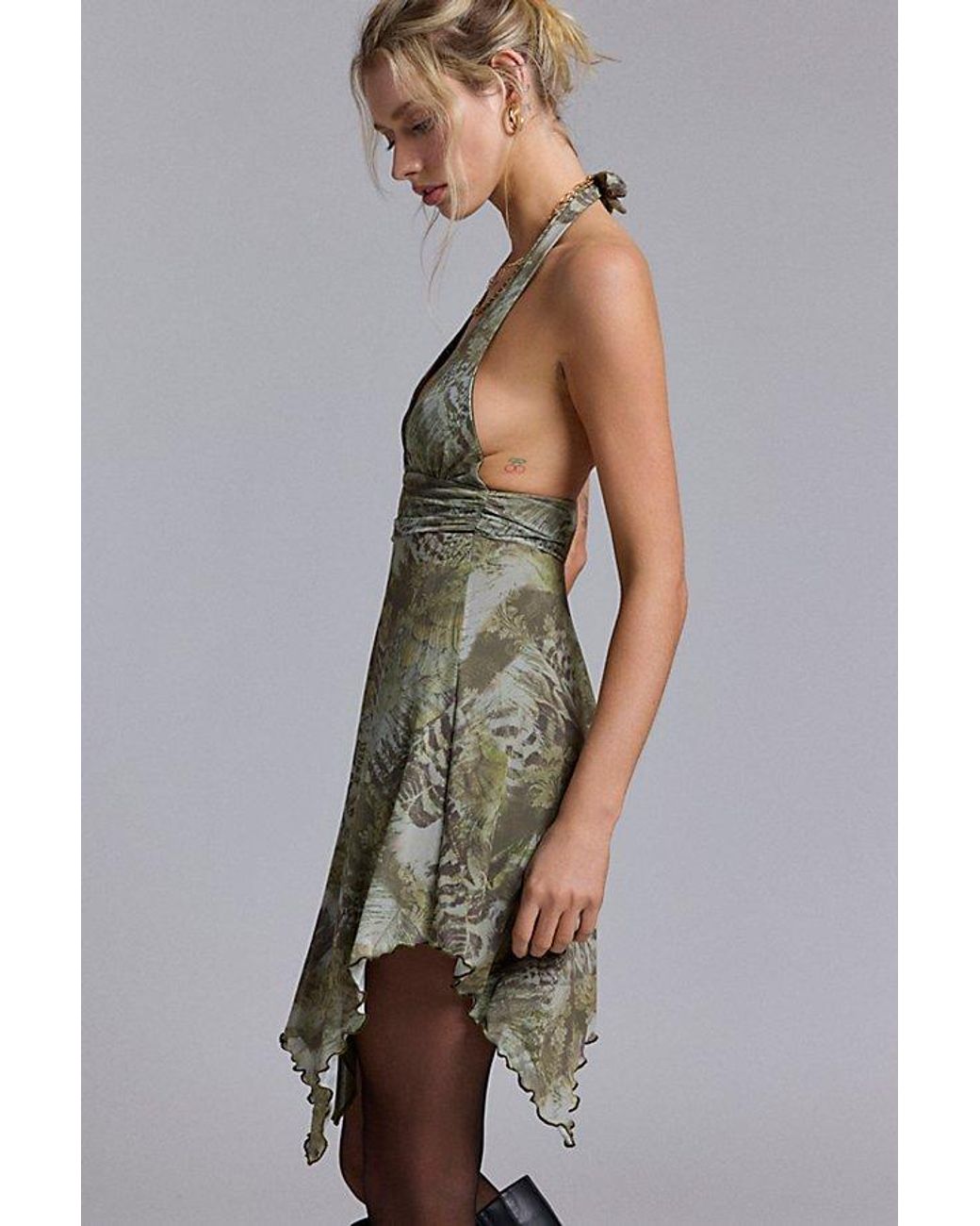 Urban Outfitters Uo Jessa Mesh Halter Mini Dress in Green | Lyst