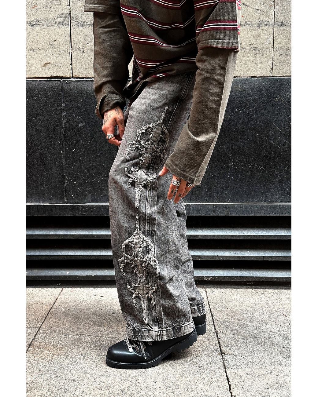 BDG Black Neo Gothic Appliqué Jeans 30w 30l At Urban Outfitters for men