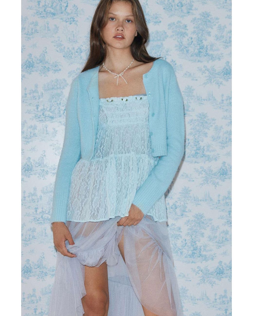 Kimchi Blue Ashleigh Sheer Lace Top In Blue,at Urban