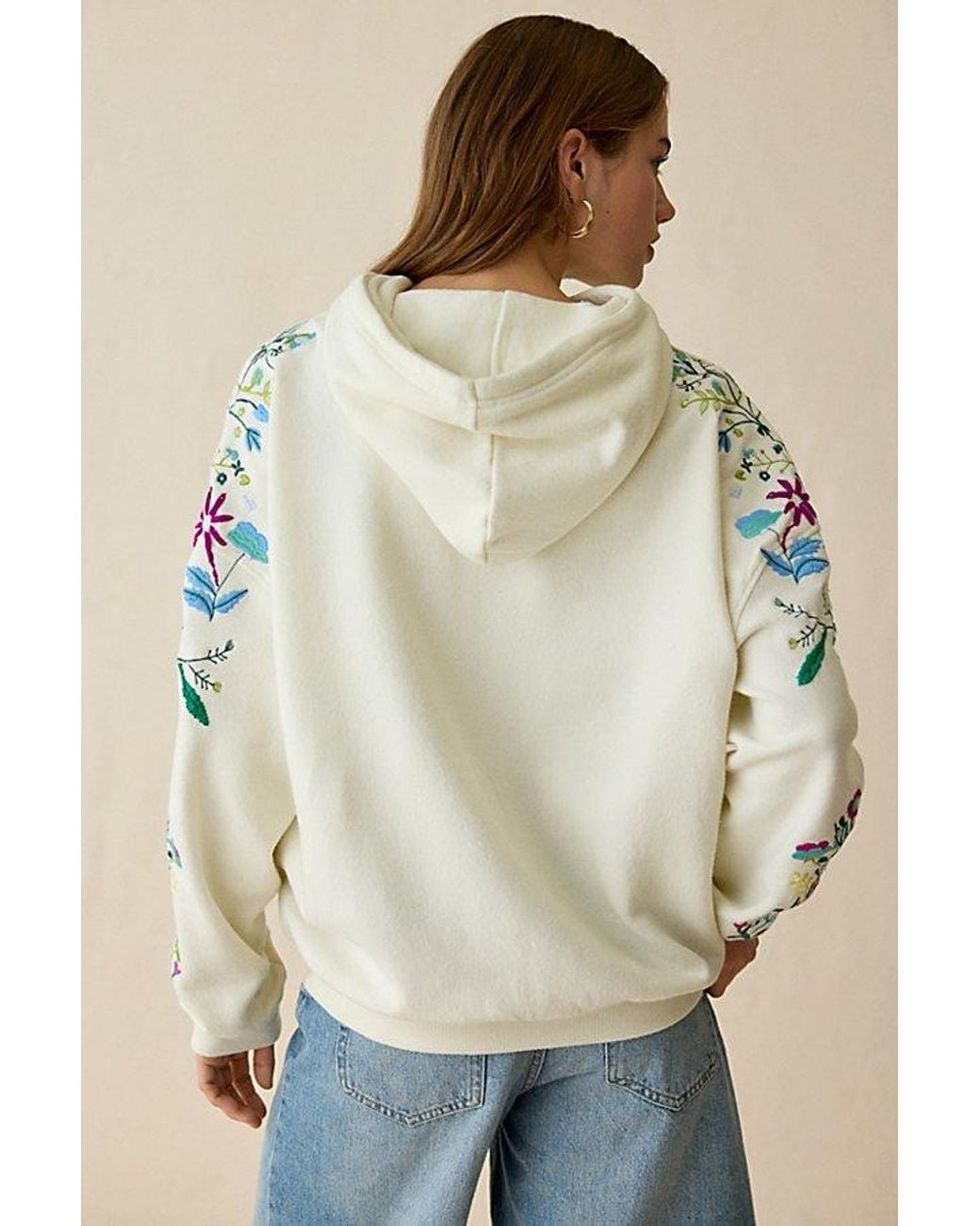 BDG Green Dusty Embellished Bloom Graphic Oversized Zip-Up Hoodie Sweatshirt