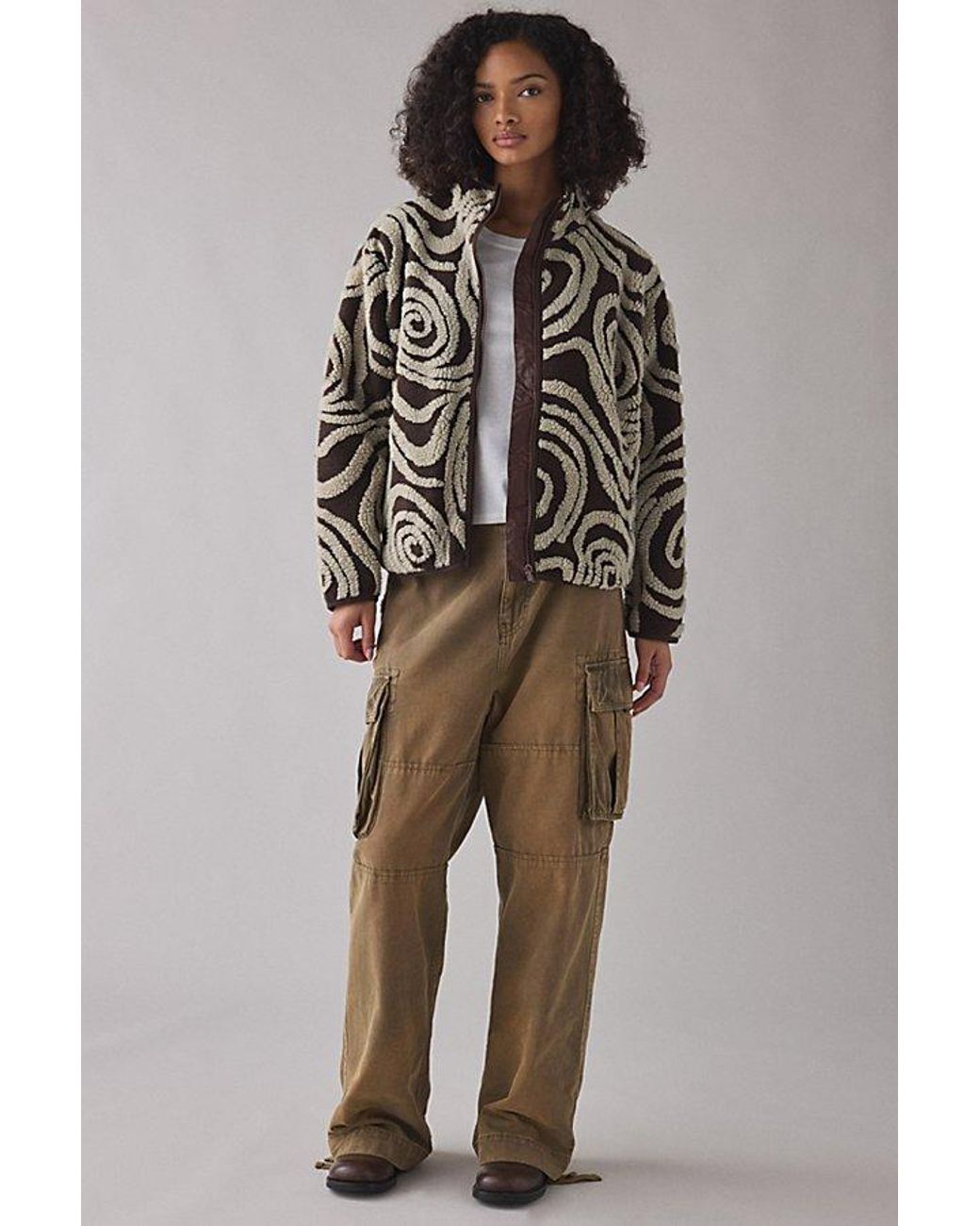 Obey Swirls Jacquard Piled Fleece Zip-Up Jacket in Gray | Lyst