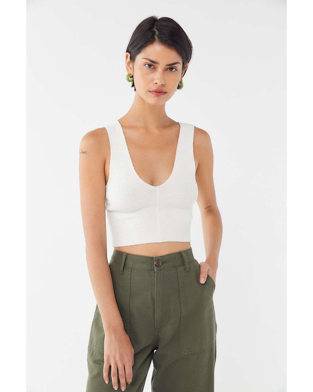 Urban Outfitters Uo Sugar Cropped V-neck in White |