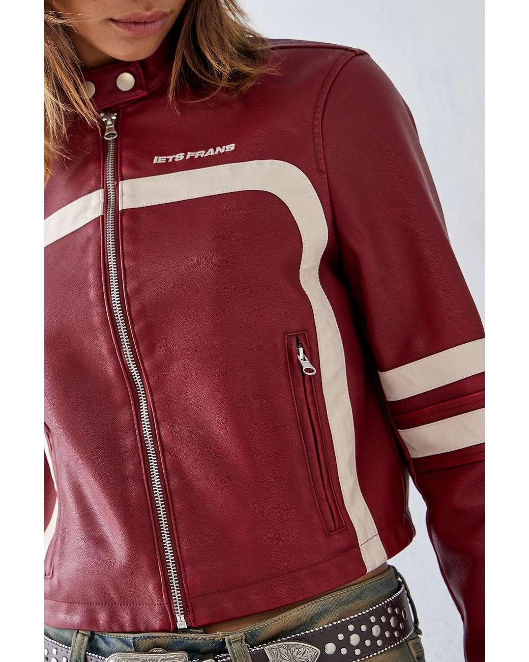 iets frans. Jessy Faux Leather Cropped Motocross Jacket in Red Lyst UK