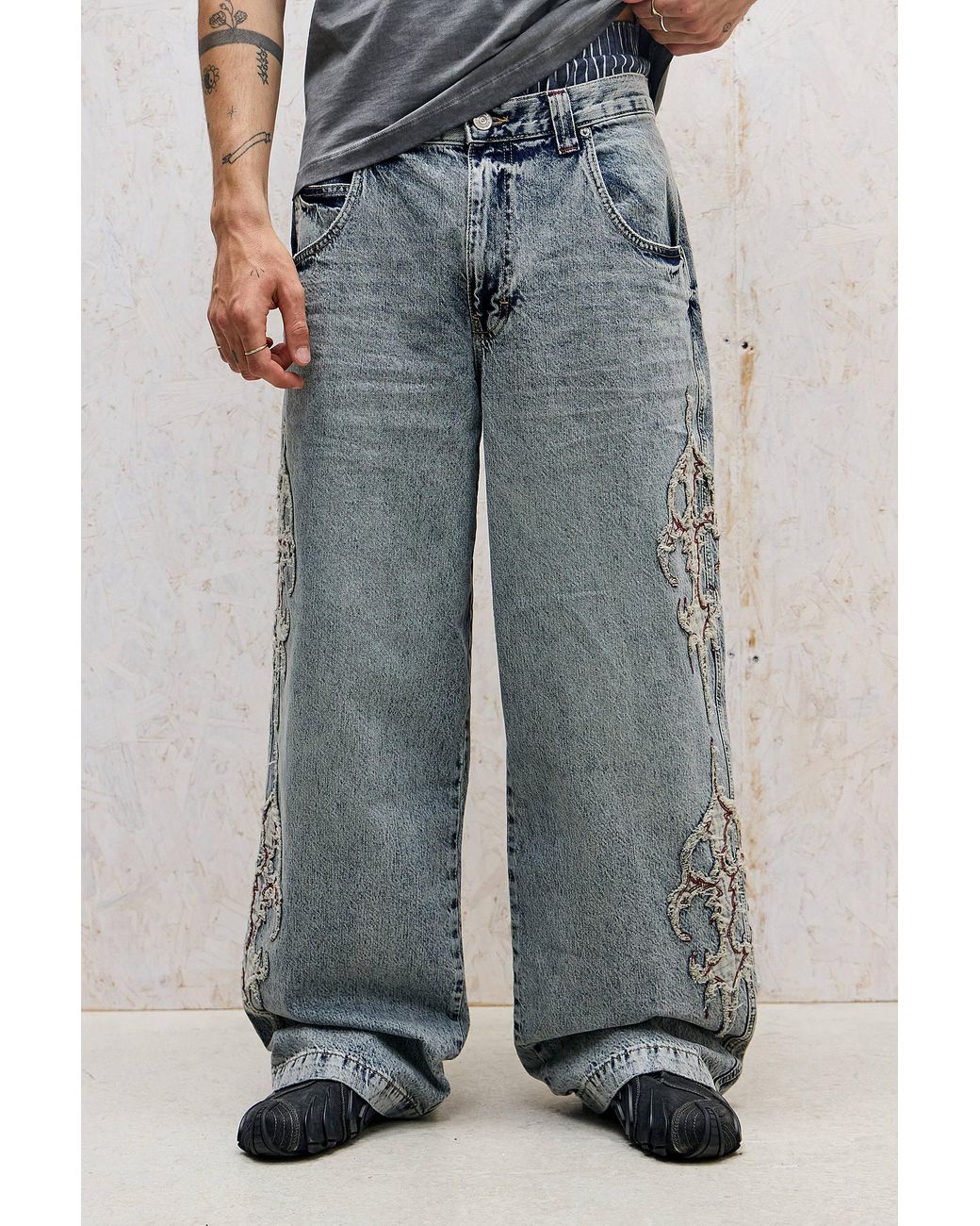 BDG Blue Bleach Bake Neo Appliqué Skate Jeans for men