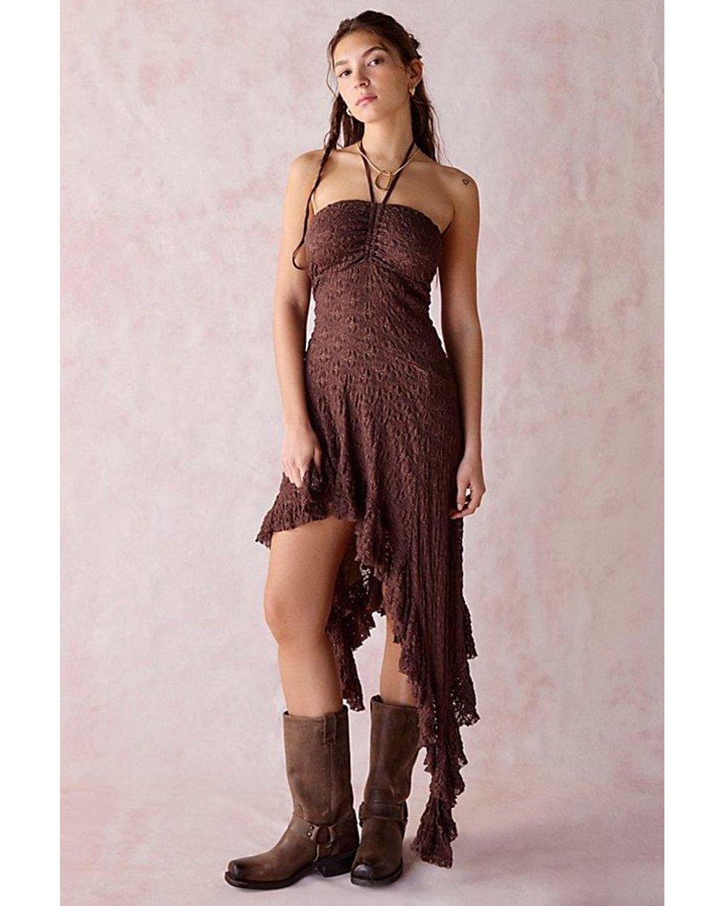 Urban Outfitters Uo Sammie Convertible Tie Asymmetric Lace Midi Dress in Brown | Lyst Urban Outfitters Uo Sammie Convertible Tie Asymmetric Lace Midi Dress in Brown | Lyst